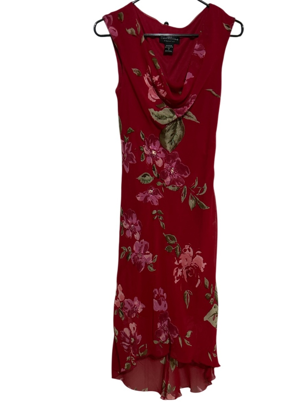 Vintage Connected Apparel Red Floral Cowl-Neck Sleeveless Midi Dress – Size S